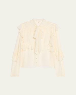 LoveShackFancy Farah Chiffon Lace Blouse - Natural