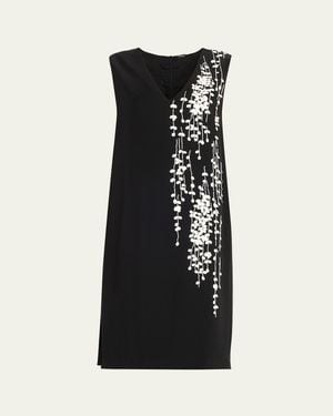Kiton Beaded Silk V-Neck Midi Dress - Black