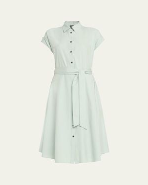 Kiton Silk Stretch Belted Midi Shirtdress - White