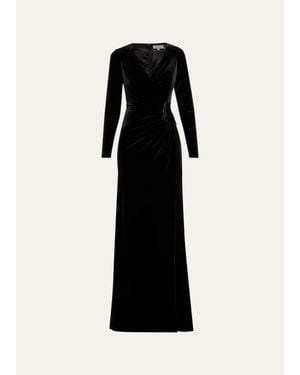 Teri Jon Velvet Beaded Accent A-Line Gown - Black