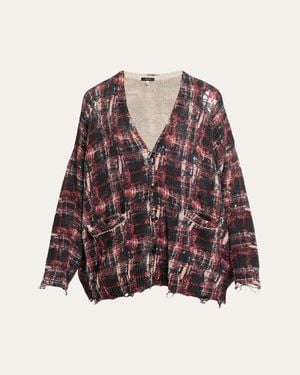 R13 Distressed Oversized Plaid Boyfriend Cardigan - Multicolor