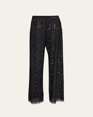 Leset Daniel Wide-Leg Lace Pants - Black