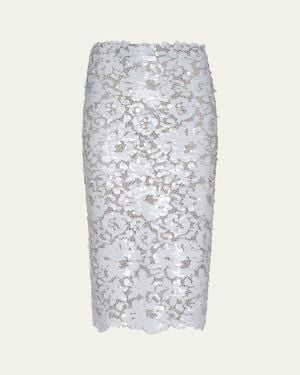 L'Agence Makena Sequined Lace Pencil Skirt - White
