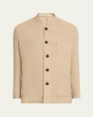 Massimo Alba Linen And Cotton Band-Collar Stripe Jacket - Natural