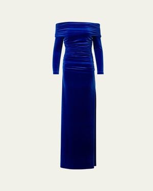 Akris Velvet Off-The-Shoulder Draped Gown - Blue