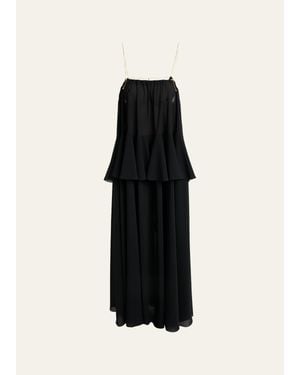 Chloé Pendant-Chain Tiered Organic Silk Georgette Backless Gown - Black