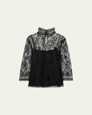 Adam Lippes Lace High-Neck Shirt W/ Attached Camisole - Black