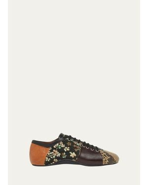 Dries Van Noten Floral Jacquard & Snakeskin Embossed Leather Low-Top Sneakers - White
