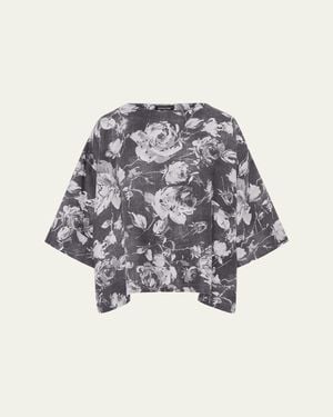 Eskandar Stonewashed Linen 3/4 Width Scoop Neck Tunic With Hem Bands - White