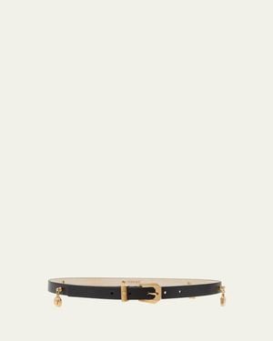 Versace H20 Medusa Charm Leather & Brass Belt - Natural
