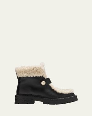 Jimmy Choo Italian Leather Shearling Moccasin Boots - Black