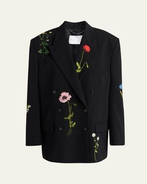 Stella McCartney Floral Embroidered Double-Breasted Boyfriend Blazer - Black