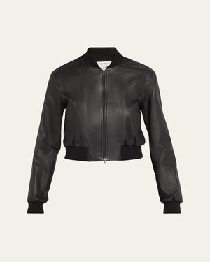 Susan Bender Stretch Lambskin Leather Bomber Jacket - Black