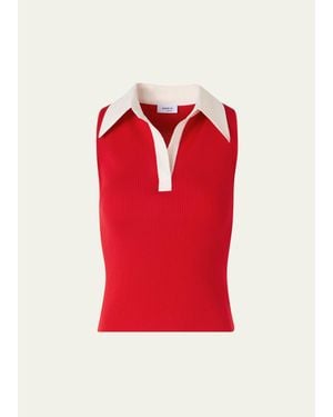 Akris Punto Sleeveless Wool Rib Polo Top - Red