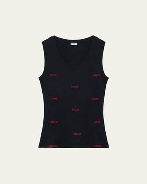 Loewe All-Over Logo Embroidered Rib Tank Top - Black