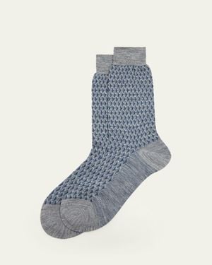 Bresciani Cotton-Stretch Geometric Mid-Calf Socks - Blue