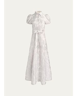 Alice + Olivia Henrietta Belted Metallic Jacquard Gown - White