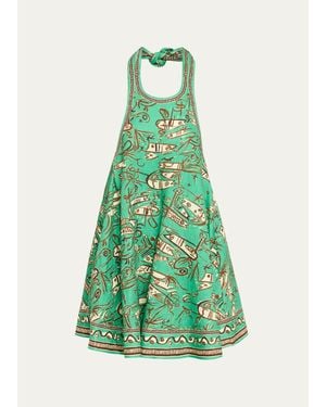 ALÉMAIS Fish Sticks Mini Linen Halter Dress - Green