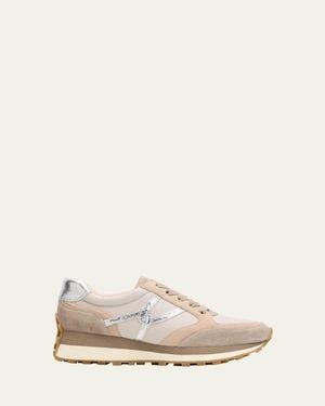 Veronica Beard Valentina Mixed Leather Retro Sneakers - Natural