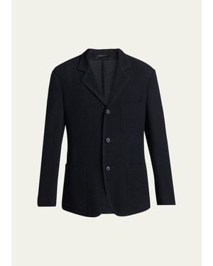 Giorgio Armani Wool Textured Knit Blazer - Blue
