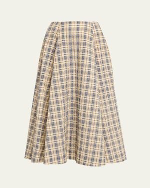 BERNADETTE Kennedy Check Seersucker Midi Skirt - Natural