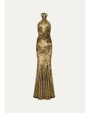 The New Arrivals Ilkyaz Ozel Nemrut Crushed Velvet Mermaid Gown - White