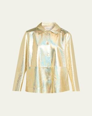 Lafayette 148 New York Iridescent Foiled Suede Shirt Jacket - Metallic