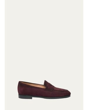Santoni Suede Penny Loafers - White