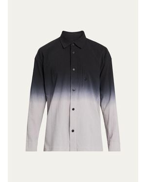 IM MEN Textured Cotton Drip Degrade Button-Down Shirt - Black