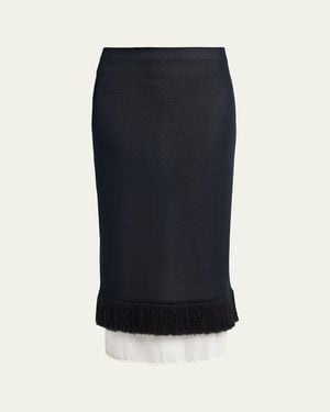 Bottega Veneta Colorblock Layered Fringe Midi Skirt - Black