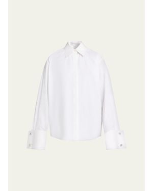 Michael Kors Crystal-Cufflink Frayed Cotton Button-Down Shirt - White