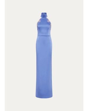 Rebecca Vallance Harlynn Diamante-Trim Halter Column Gown - Blue