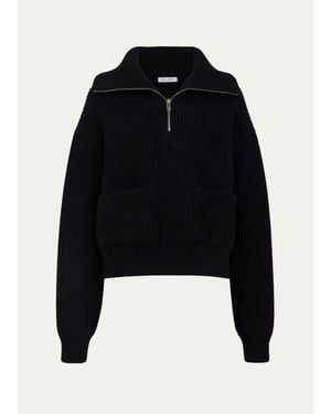 Alaïa Wool-Cashmere Rib Half-Zip Trucker Sweater - Black
