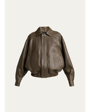 Saint Laurent Grained Lambskin Leather Bomber Jacket - Brown