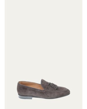 Bergdorf Goodman Suede Tassel Loafers - White
