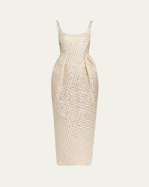 Christopher John Rogers Halftone Wiggle Dot Metallic Jacquard Dress - White