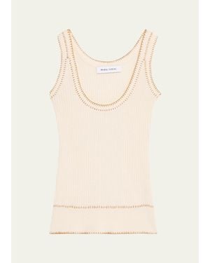 Prabal Gurung Blanket-Stitch Silk-Cashmere Rib Scoop-Neck Tank Top - Natural