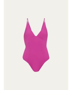Ulla Johnson Alba Deep V One-Piece Swimsuit - Pink