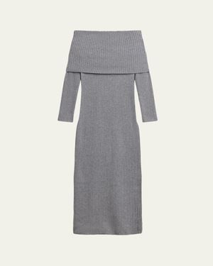 Theory Off The Shoulder Long Sleeve Rib Wool & Cashmere Maxi Dress in Gray  | Lyst