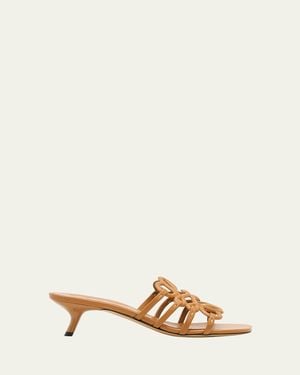 Loewe Petal Anagram Leather Caged Mule Sandals - Natural