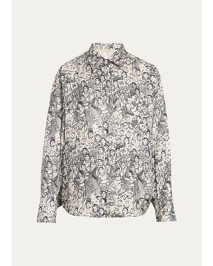 Heirlome X Angelica Morales Gomez Printed Silk Twill Oversized Button-Down Shirt - White