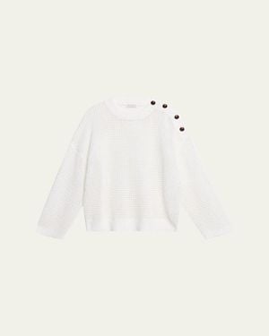 Brunello Cucinelli Pailette Summer Net Sweater With Button Detail - Natural