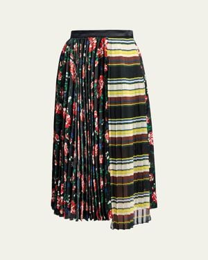 Sacai Mixed-Print Pleated Midi Skirt - White