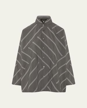 Eskandar A-Line Patchwork Striped Cotton Shirt - Gray