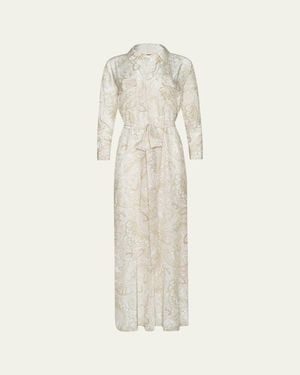L'Agence Cameron Paisley Silk Long Shirtdress - White