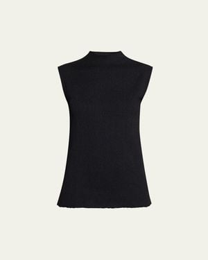 The Row Oakson Funnel-Neck Textured Silk Sleeveless Top - Black
