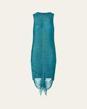 Akris Sleeveless Silk Knit Midi Sheath Dress - Blue