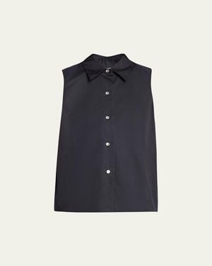 Vince Sleeveless Buttoned Poplin Top - Blue