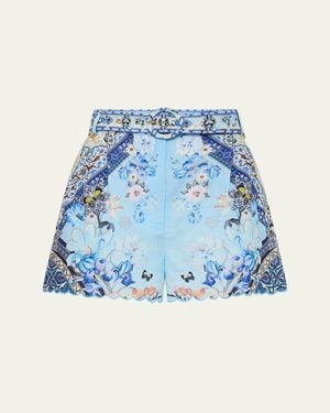 CAMILLA Tuck-Front Shorts - Blue