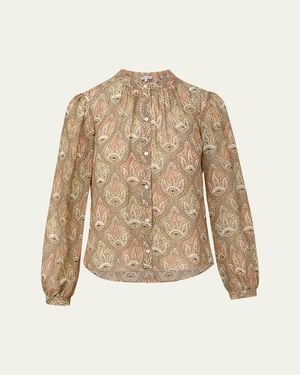 Veronica Beard Ashlynn Long-Sleeve Silk Blouse - Natural